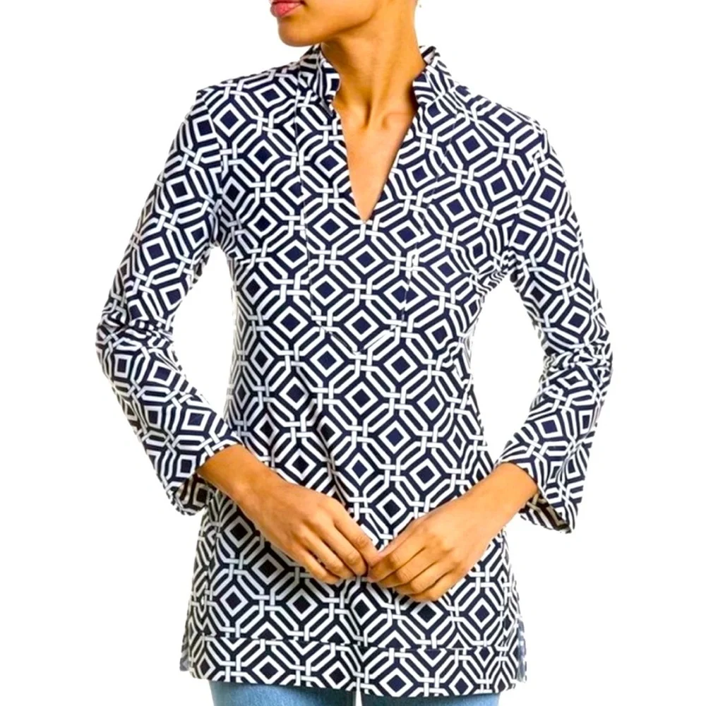 Jude Connally Chris Tunic Top in Grand Links Navy White Size Extra Large